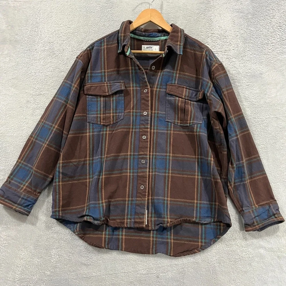 Jetty Flannel Shirt Mens Large Brown Plaid Button Up Long Sleeve Outdoors Cowboy